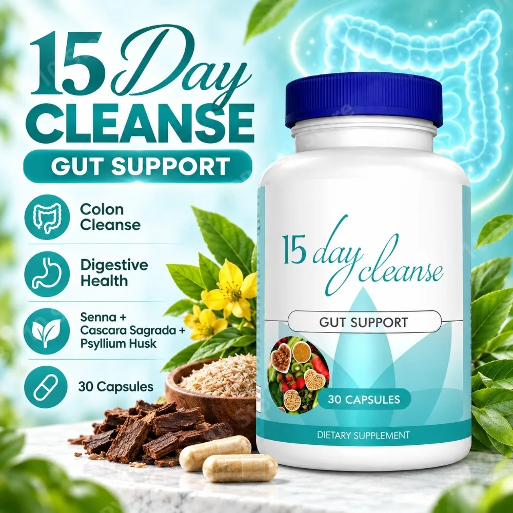 Gut Support 15 Day Cleanse Capsules with Senna, Cascara Sagrada & Psyllium Husk, Colon Cleanse & Digestive Health, 30 Capsules