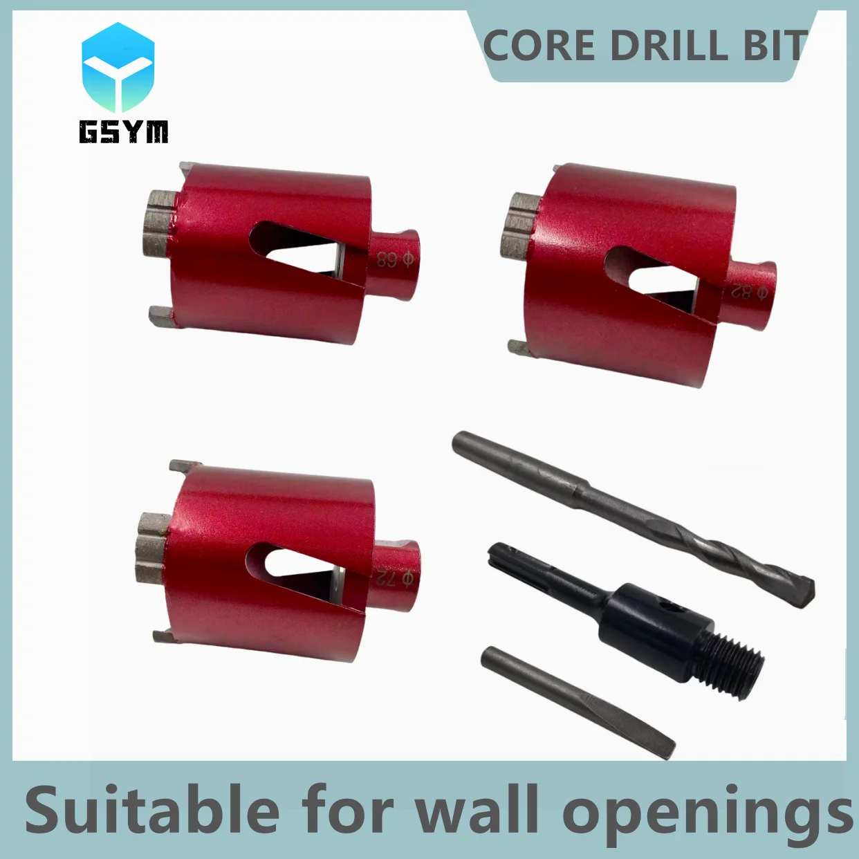 1pcDia 68/72mm/82mm Laser Welded Diamond Core Drill Bit Including Center Drill and SDS-Plus Applied to red brick wall foam brick