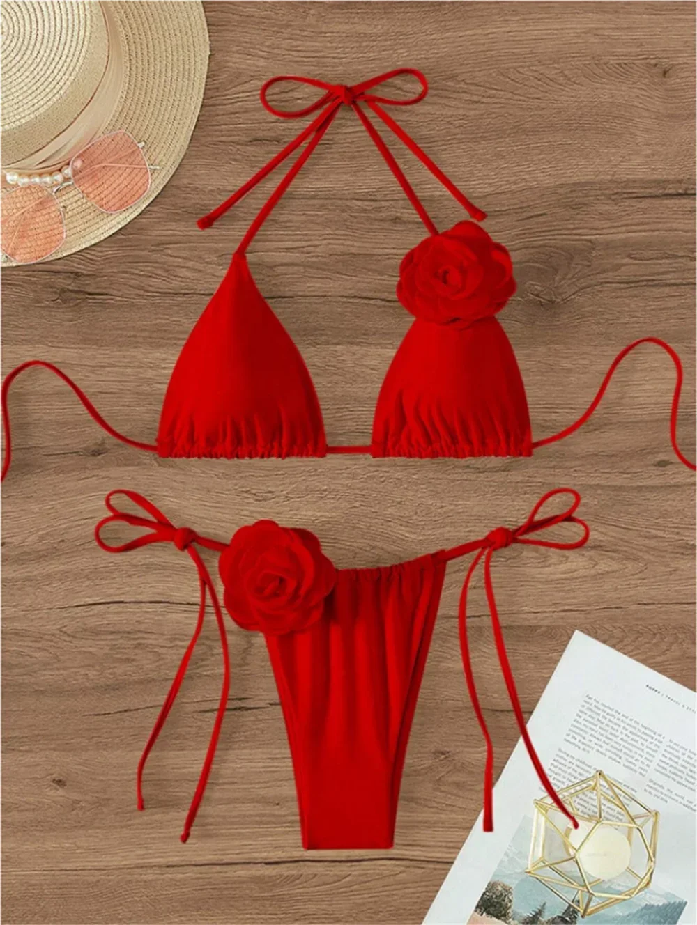 Pomarańczowe kwiaty Bikini Sexy trójkątny strój kąpielowy Y2K kwiatowy strój kąpielowy stringi dwuczęściowy damski brazylijski kostium kąpielowy na