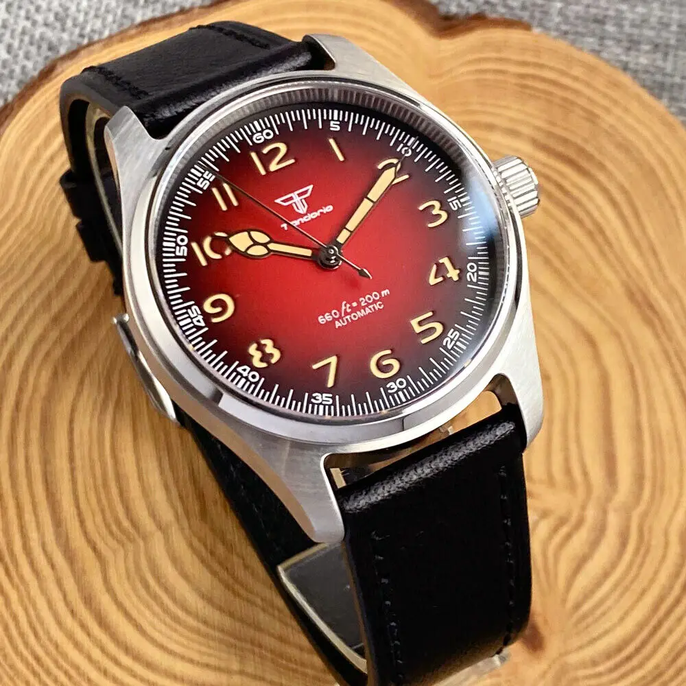 Tandorio Dress Pliot Watch 200m Waterproof Wine Red Dial Sapphire Glass NH35A Automatic Movement Watches For Man