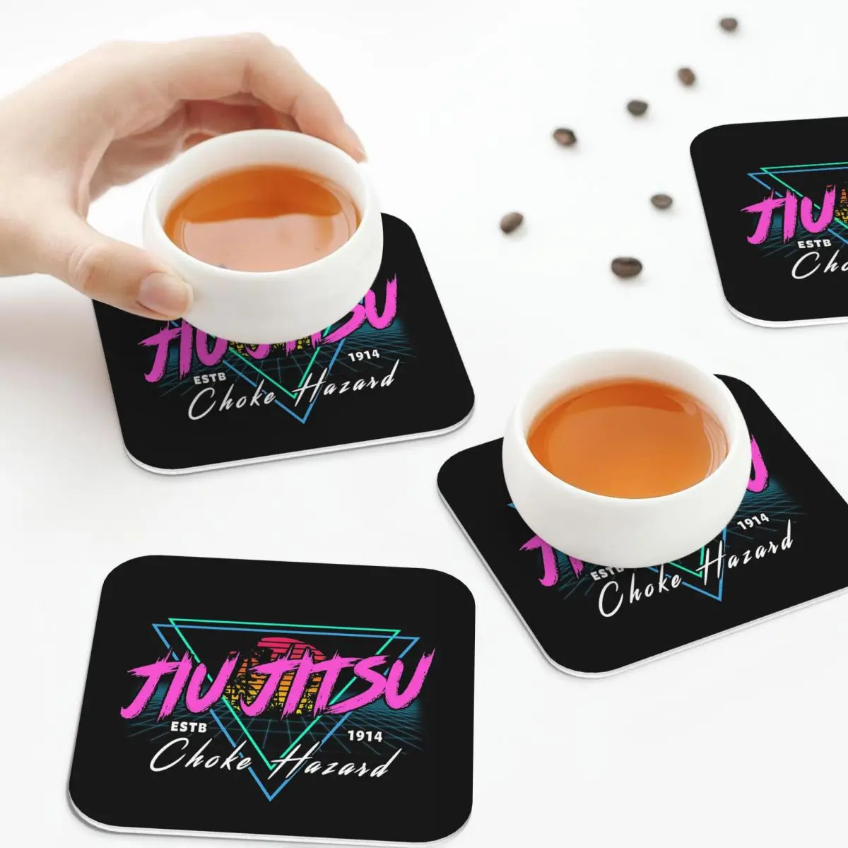 Vintage 80's Retro Jiu Jitsu - Brazilian Jiu Jitsu Coasters Kitchen Placemats Insulation Cup Coffee Mats Tableware Pads Set of 4