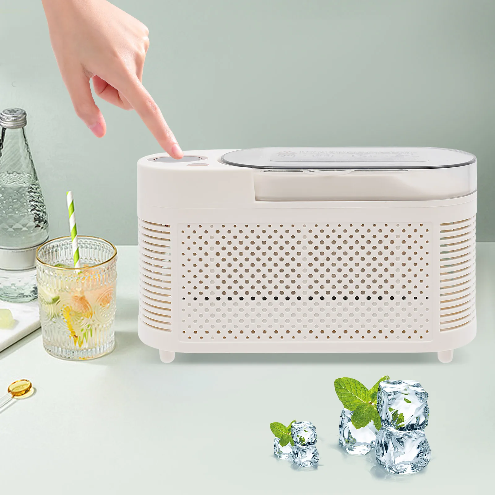 Mini macchina per il ghiaccio da banco, produzione rapida del ghiaccio di 10 minuti, tecnologia a semiconduttore dual-core, 12 V per auto/uso domestico, 60 dB ultra silenzioso