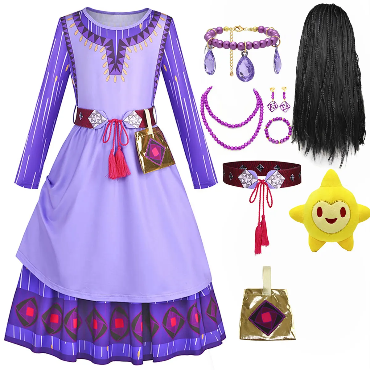 2024 costumi Disney per ragazze Purim Asha Cosplay Princess Wish Asha Dress for Girls Christmas Kids Masquerade Stage Performance