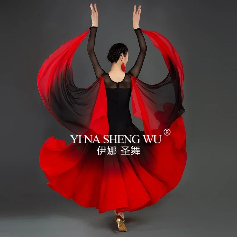 

Women's Sexy Modern Ballroom Dance Dress National Standard Top Grade Big Black and Red Gradient Skirt Waltz Performance Costume