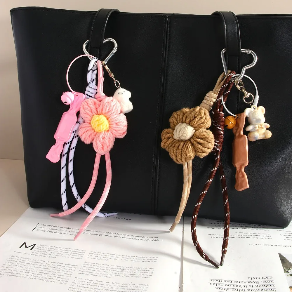 Flower Bag Charm Long Rope Multi Charm Keychain Clip On Purse Handbag Accessory Decorative Pendant Gift For Women Bag Decoration