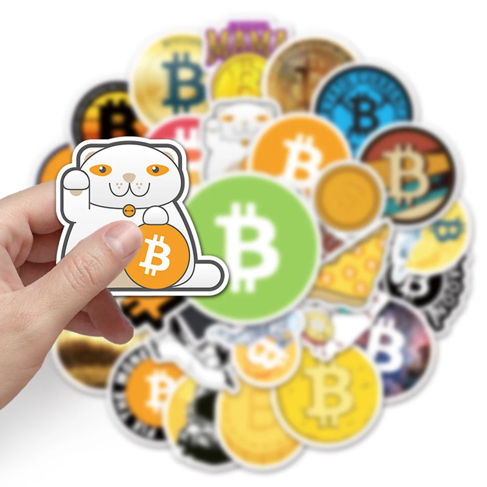 10/30/50pcs Bitcoin Encrypted Virtual Currency BTC Stickers Decal Kids Toys DIY Laptop Skateboard Luggage Phone Cartoon Sticker