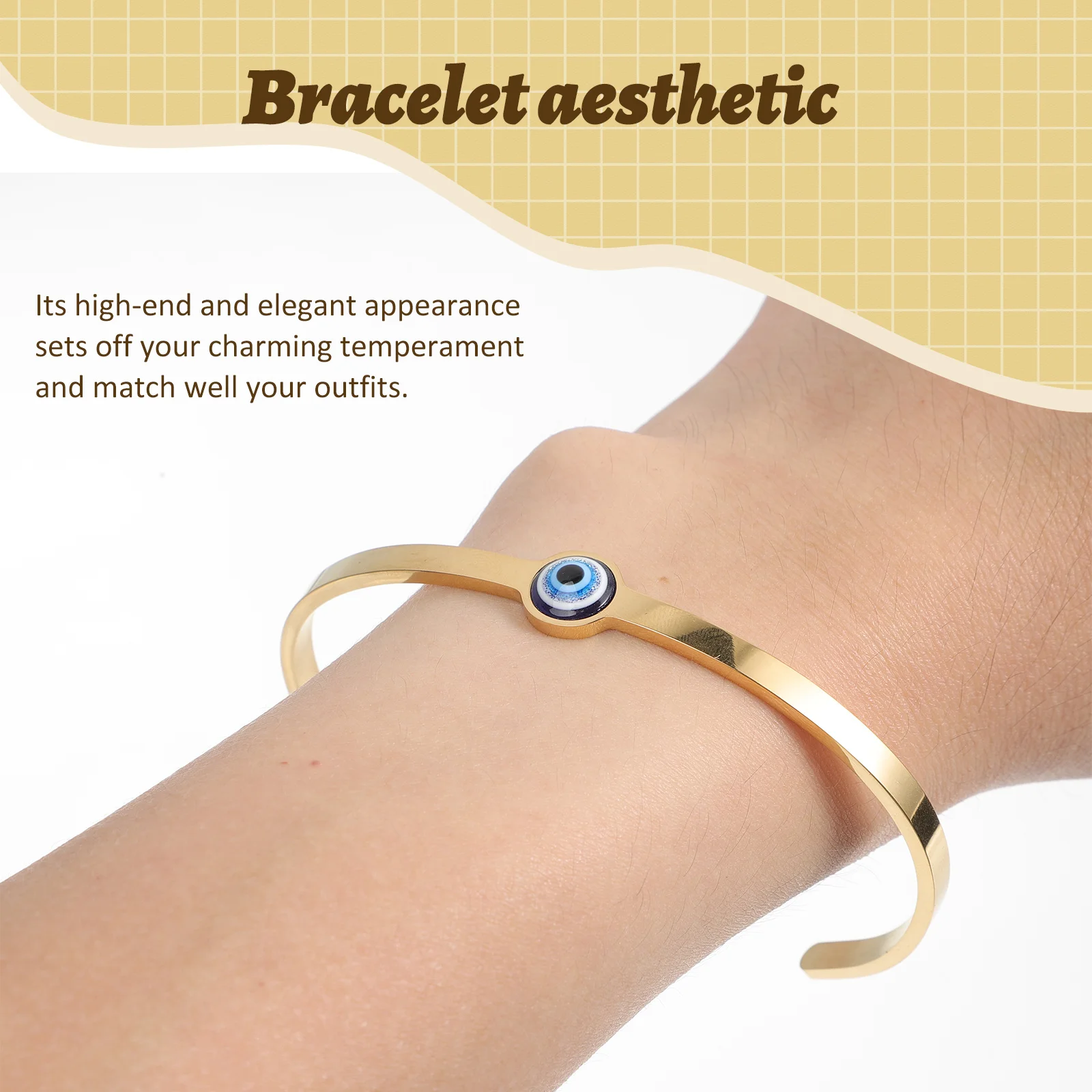 

Titanium Steel Adjustable Evil Eye Open Bracelet Women Protection Jewelry Gift for Wedding Birthday Holiday Special Occasions