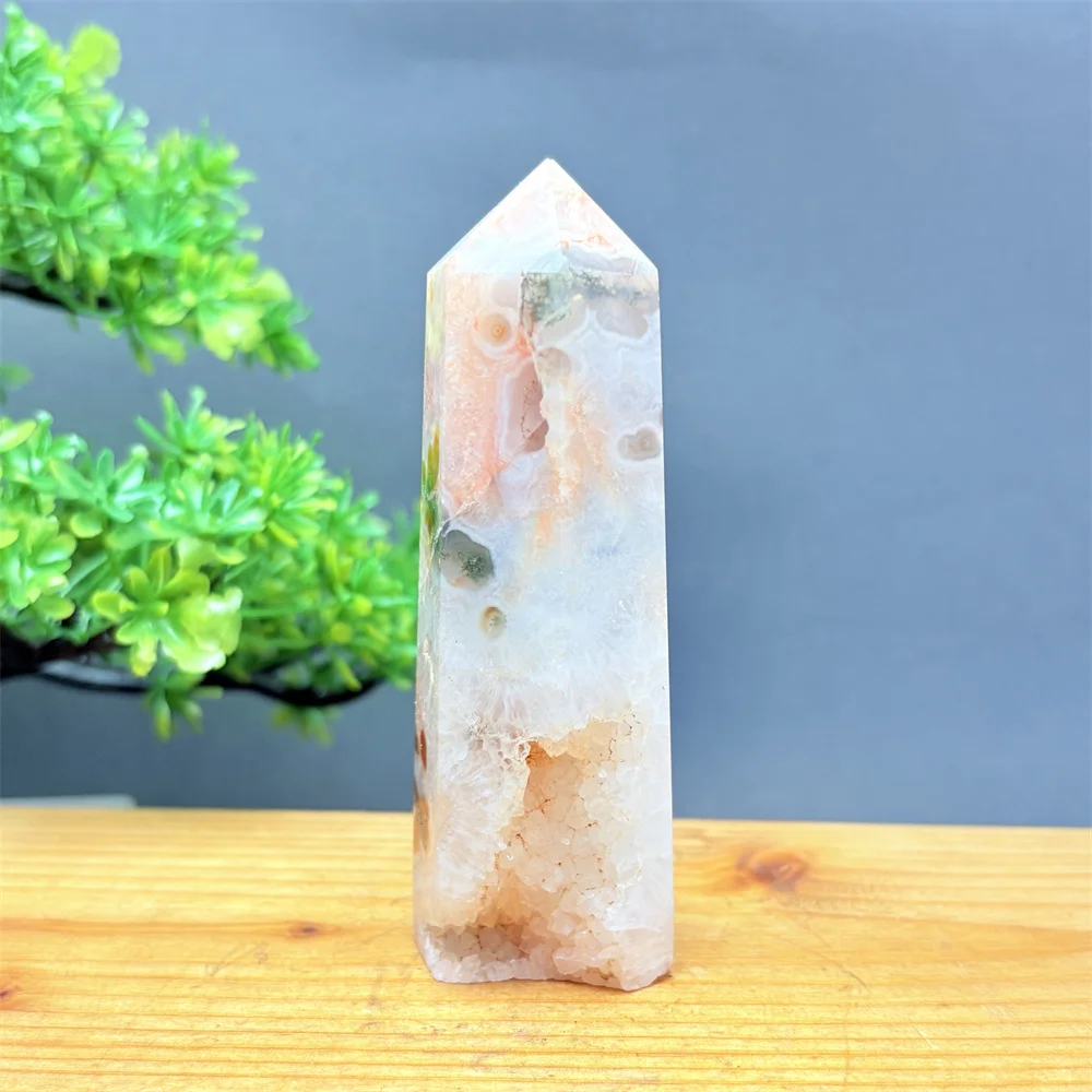 Natural Red Aquatic Agate Geode Crystal Wand Six-sided Obelisk Reiki Healing Gemstone for Aquarium Home Decoration Holiday Gift