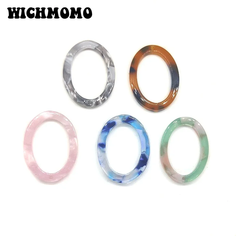 New Fashion 6Pieces 24mm High Quality Oval Acetic Acid Resin Smooth Charms Connectors for DIY Earring Jewelry Accessories