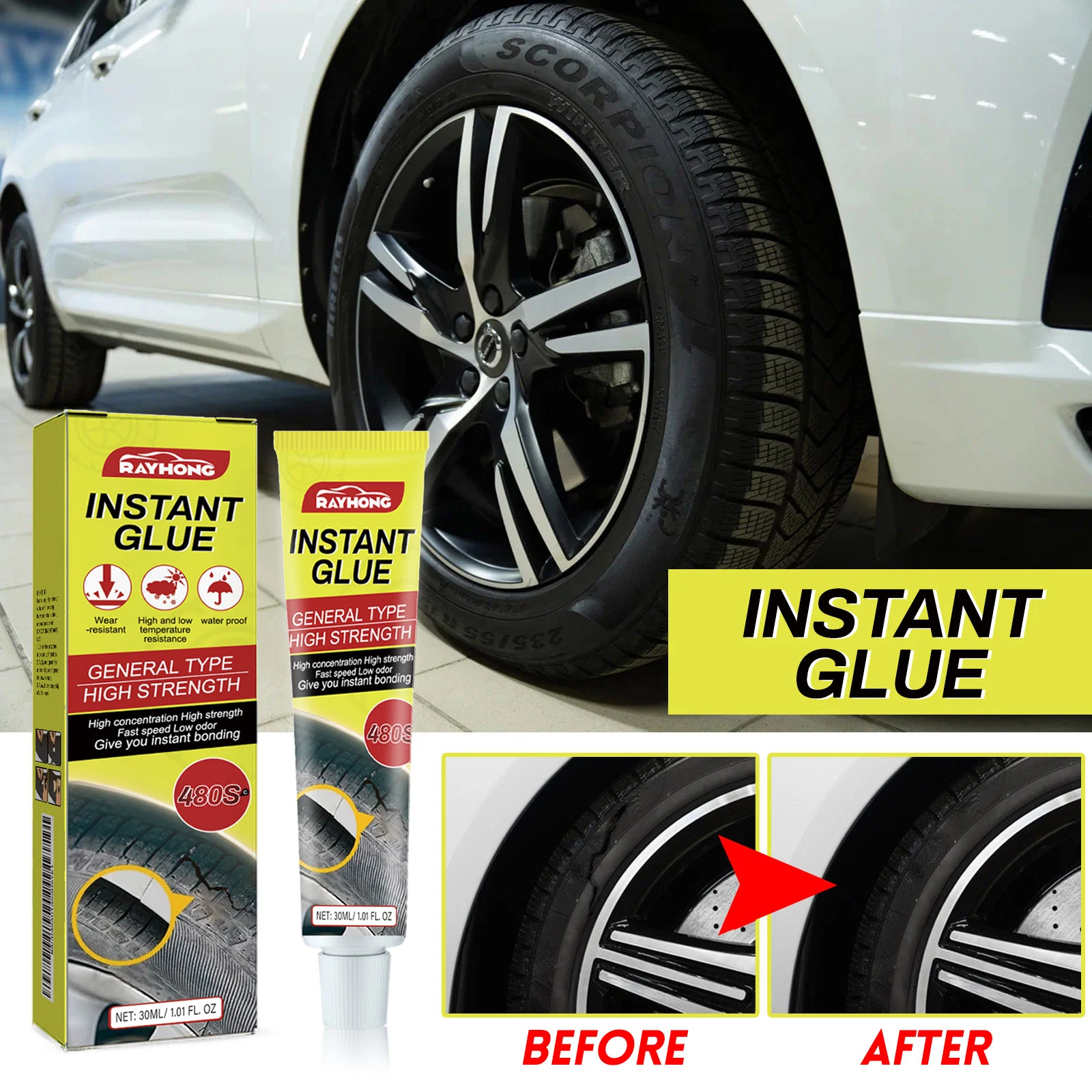 1/2/3/5pcs High Strength Waterproof Rubber Adhesive for Car Tire Crack Repair Strong Instant Tire Repair Glue Car accessories