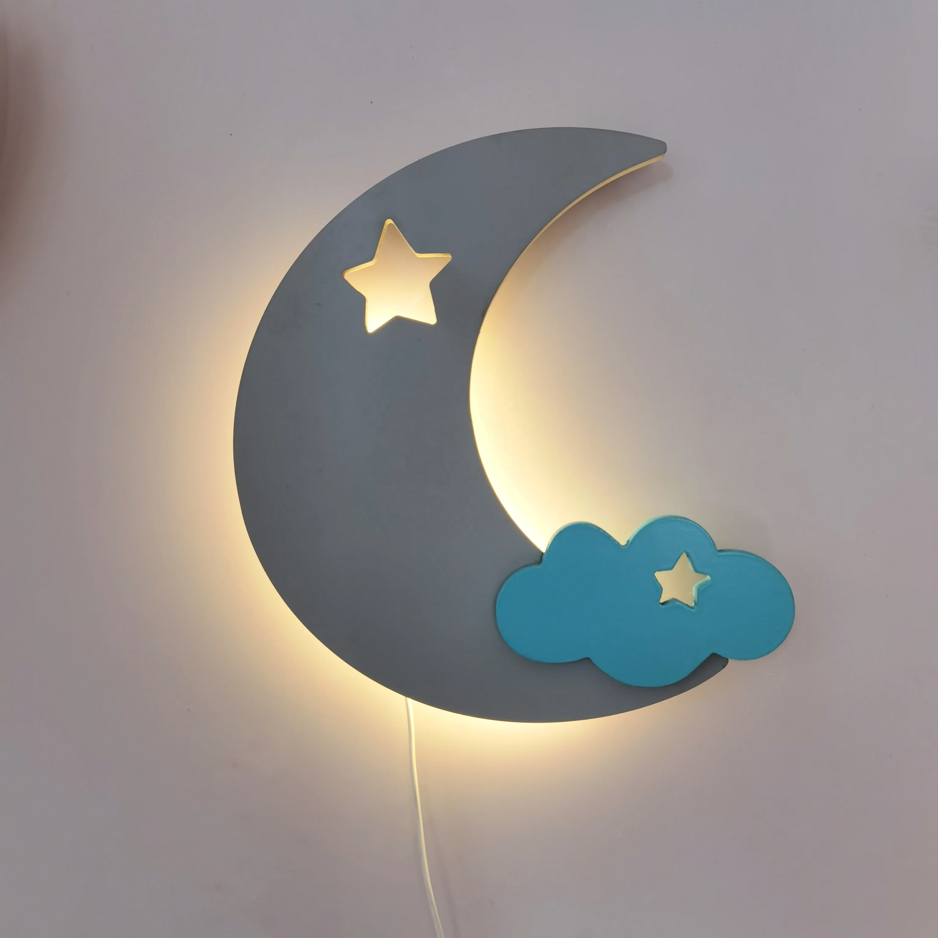 Lua e Nuvem Lâmpada de parede para crianças, Eco Friendly, Nursery Light, Decoração do quarto, meninos e meninas