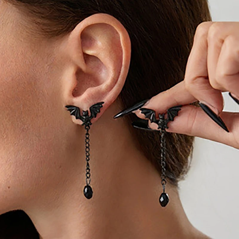 Gothic Style Earrings Black Bat Earrings Halloween Retro Earrings Diablo Bat Earrings
