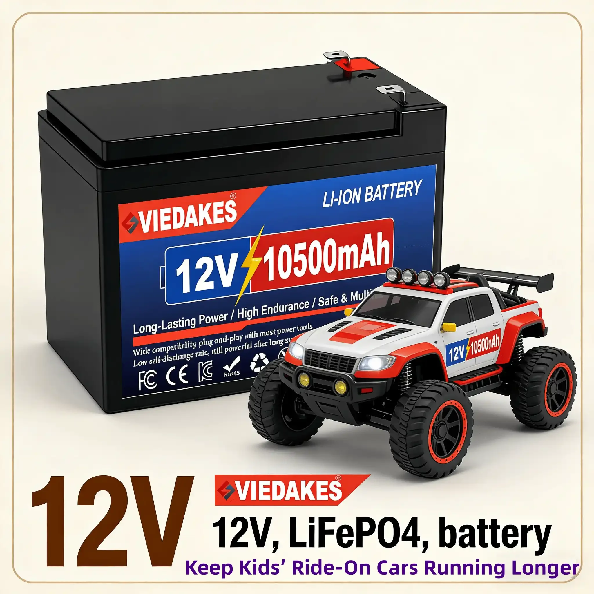

VIEDAKES 12V LiFePO4 Battery 3S7P 10.5Ah 100% Real Capacity with Charger for Solar System Agricultural Sprayer