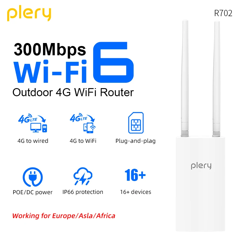 

IP66 4G CAT4 AX300 WiFi6 Router For Outdoor IP Camera/CPE 300Mbps Global LTE POE/DC Power 2*5dBi Dual Antenna Support 16 Devices