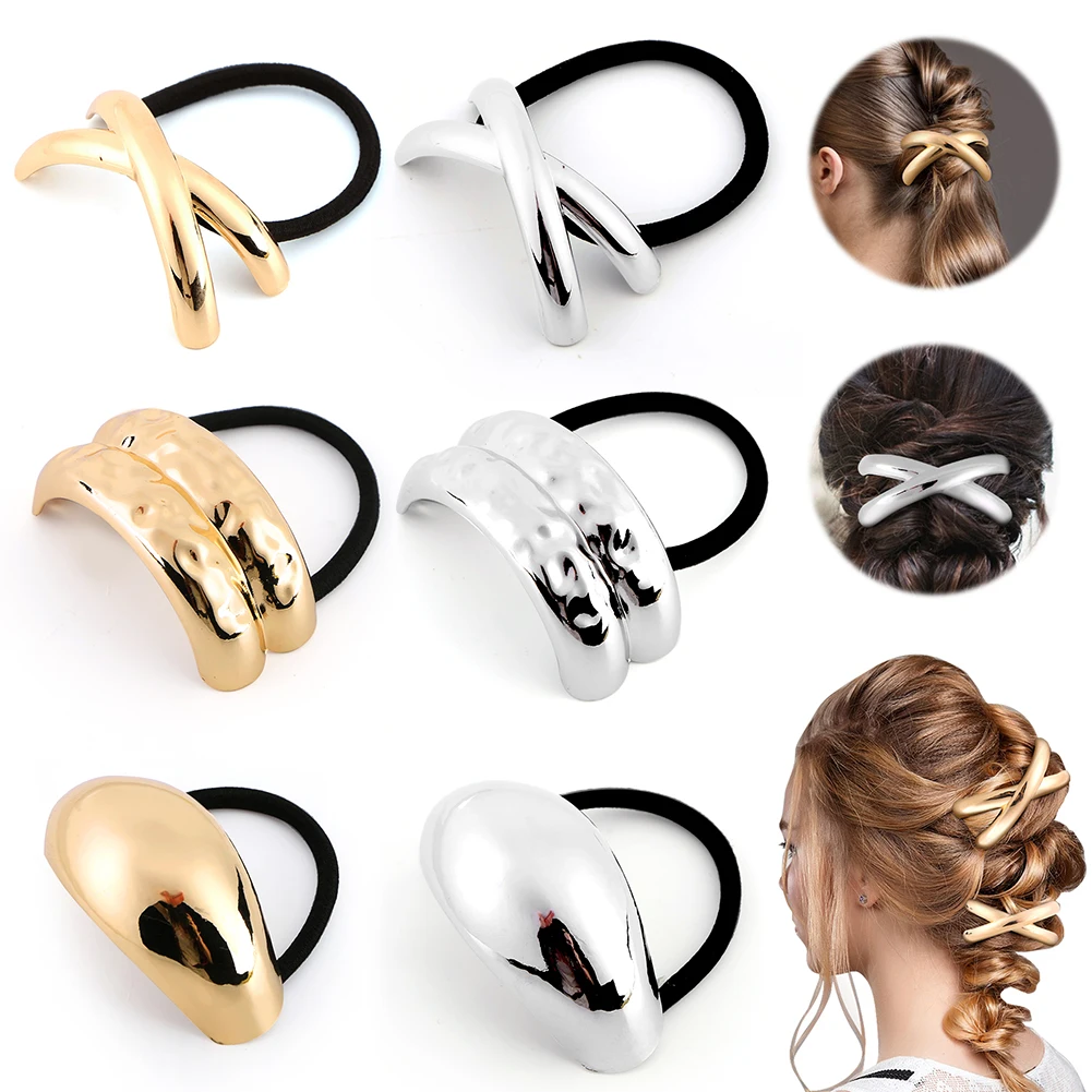 Metal Hair Tie Ponytail Hair Cuff Double Arch Ponytail Hair Tie Retro Hair Cuff Wrap Glossy Hair Rope Hair Accessories