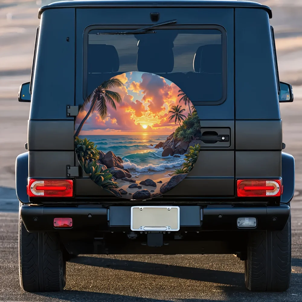 1pc 2D Flat-Printed Tire Covers, Ideal For Sunny Beach Outings, Made From Polyester Fabric, Suitable For Camping And School Park