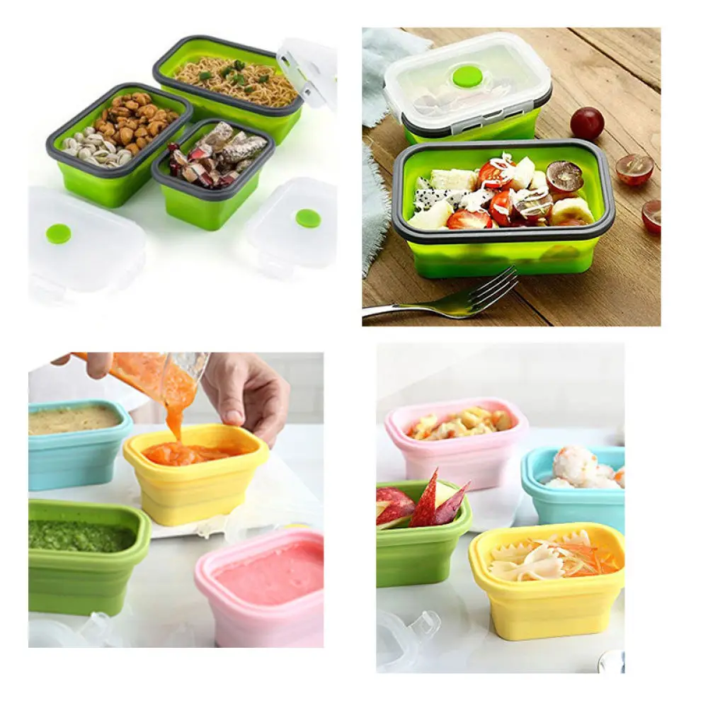 Collapsible Silicone Bento Box Portable Food Storage Container Lunch Box For Travel Office Picnic Kitchen Accessory