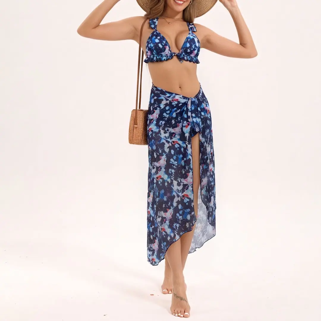 

Bathing Suit Women European And American Swimsuit Women's Print Ins Wind Bikini Split Skirt Hot Spring