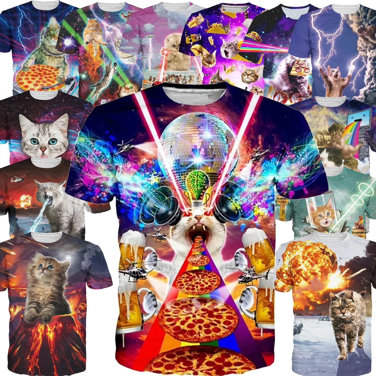 2024 Summer Men's T-shirt Animal Cat 3D Funny Fun Printed T-shirt Fashion Short Sleeve T-shirt Children's Top T-shirt