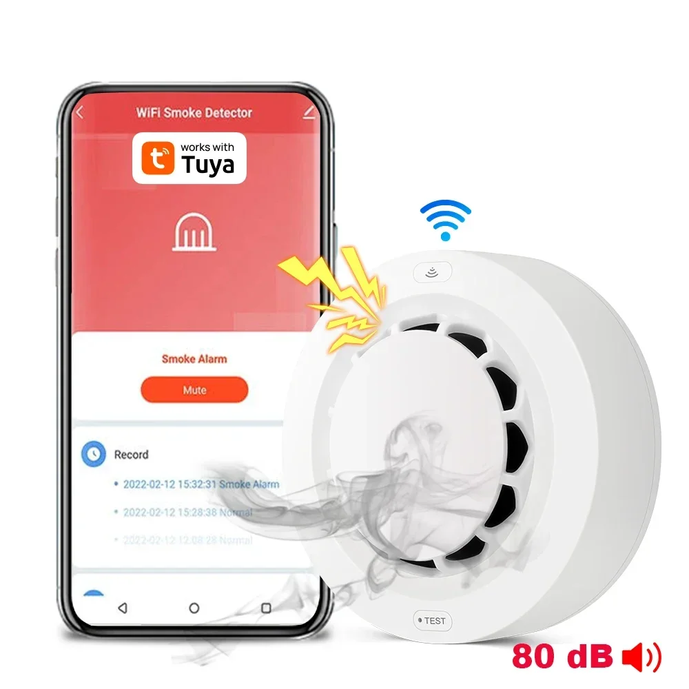 Tuya Wifi Smoke Detector Sensor Wireless Fire Protection Smart Life Smoke Alarm High Sensitivity Safety Prevention Sensor 80DB