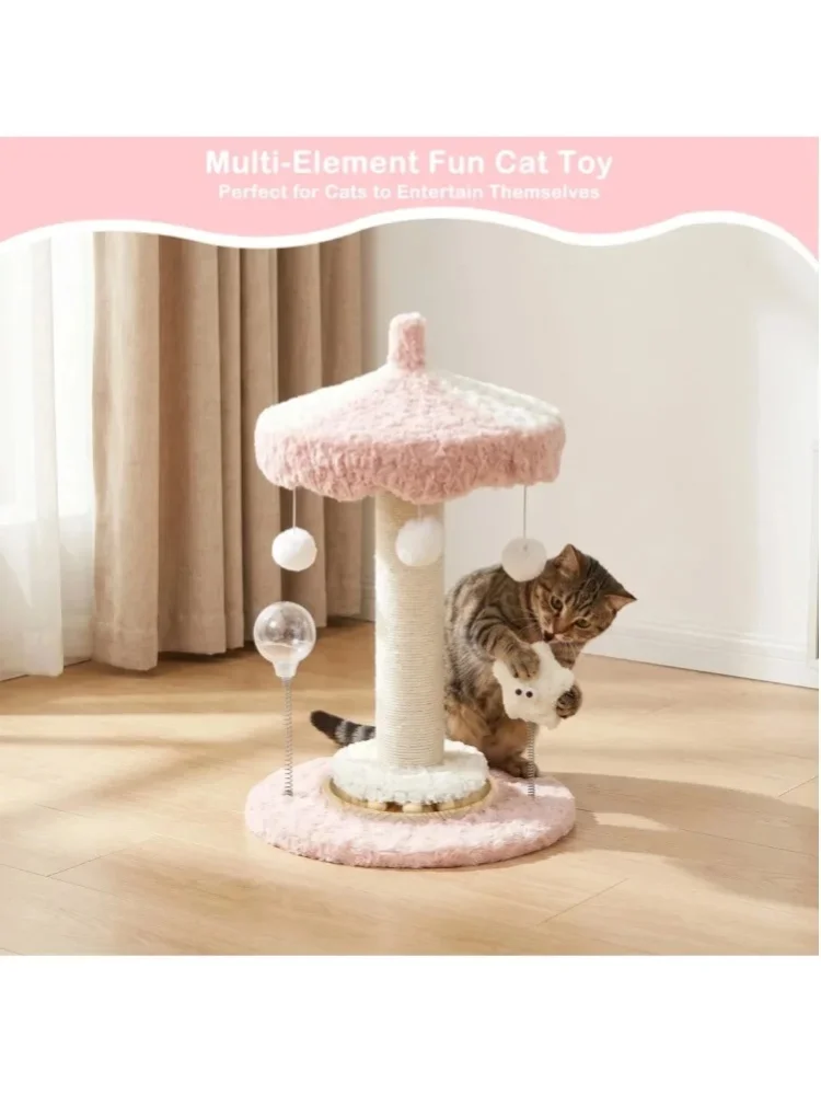 61cm Katzen-Kratzbaum im Karussell-Design, Sisal-Kratzbaum mit Plüschdach, Interaktives Spielzeug für Katzen & Kätzchen