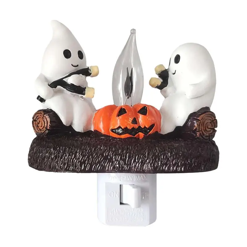 Ghost Campfire Nightlight Ghost Pumpkin Night Light Dusk To Dawn LED Lamp Ghosts Campfire Halloween Nightlight For Family