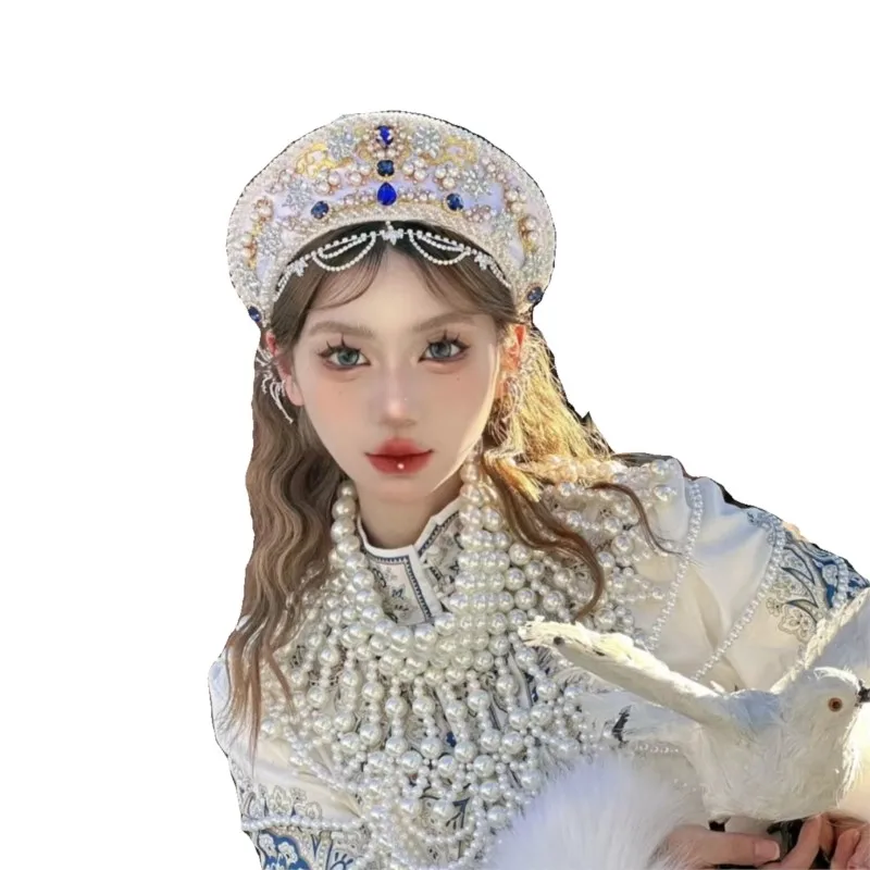 High Quality |Russian Ethnic Clothes Clothing HeadWomen Dress Hat Crown Exotic Trip Shoot Ornament