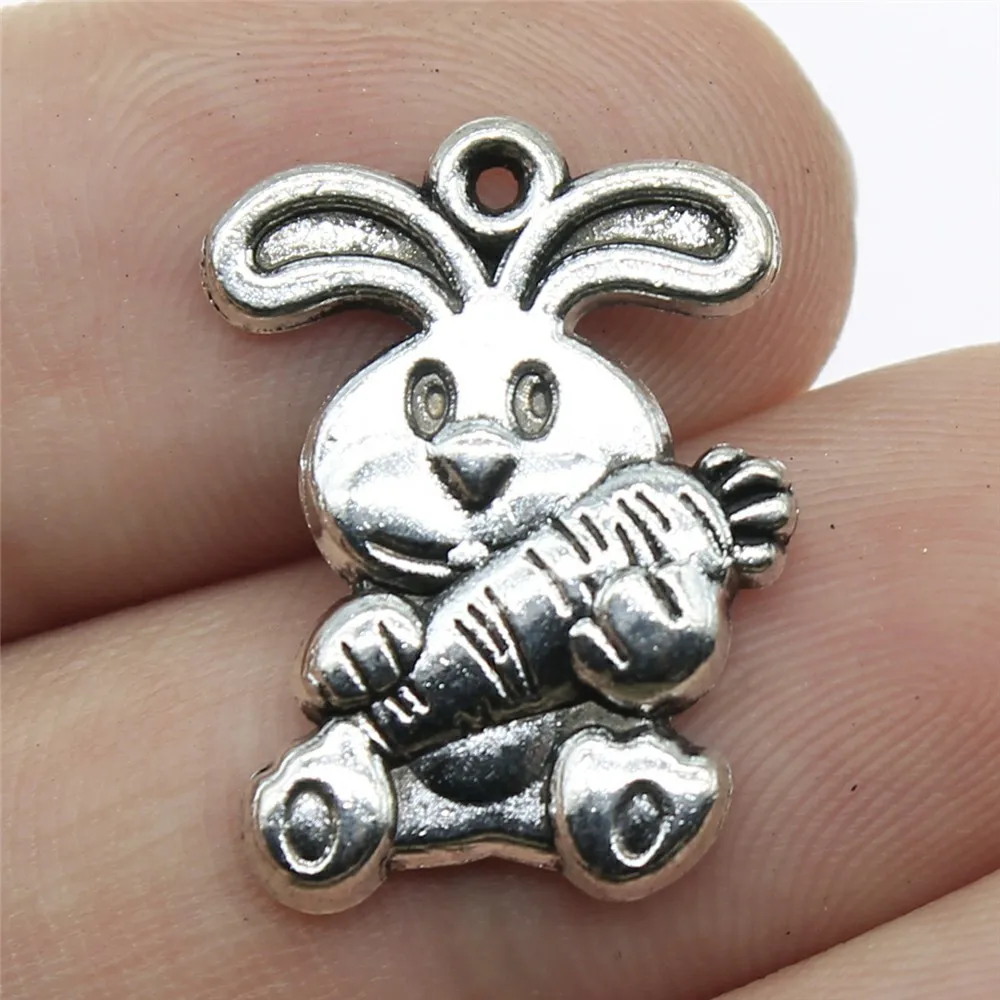 WYSIWYG 10pcs 21x15mm Antique Silver Color Rabbit With Carrot Charms Pendant For DIY Jewelry Making Jewelry Craft Findings