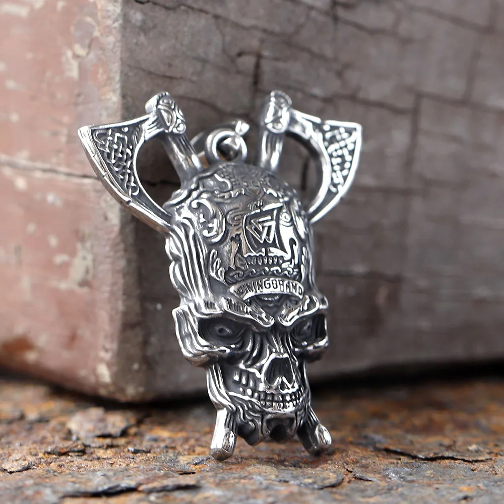 2024 New Viking Skull With Axe And Celtic Knot Pendant Necklace Fashion Metal Chain Jewelry Man Women Vintage JEWELRY - view 4