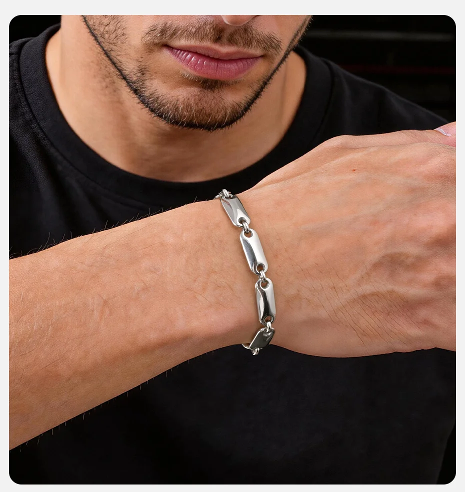 Vnox Silberfarbene Gliederarmbänder für Herren, Edelstahl, verstellbar, 18–23 cm Länge, modisches Hip-Hop-Armband für Männer und Jungen, Geschenk für Papa – Detail 2