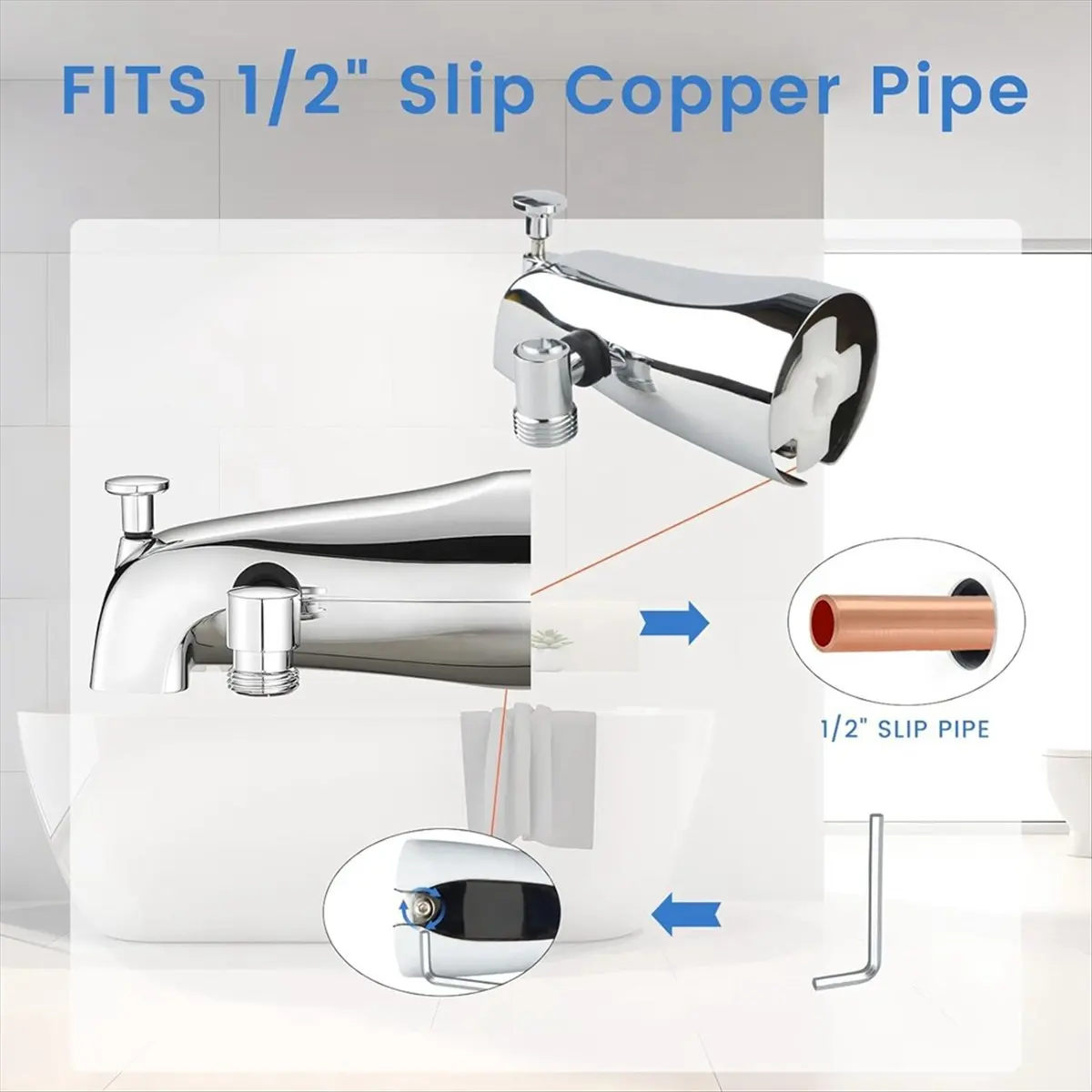 [HIGH] Tub Spout with Diverter, Bathtub Faucet with Shower Diverter and Hex Wrench Fits 1/2 Inch Copper Tube, 5.3 Inch
