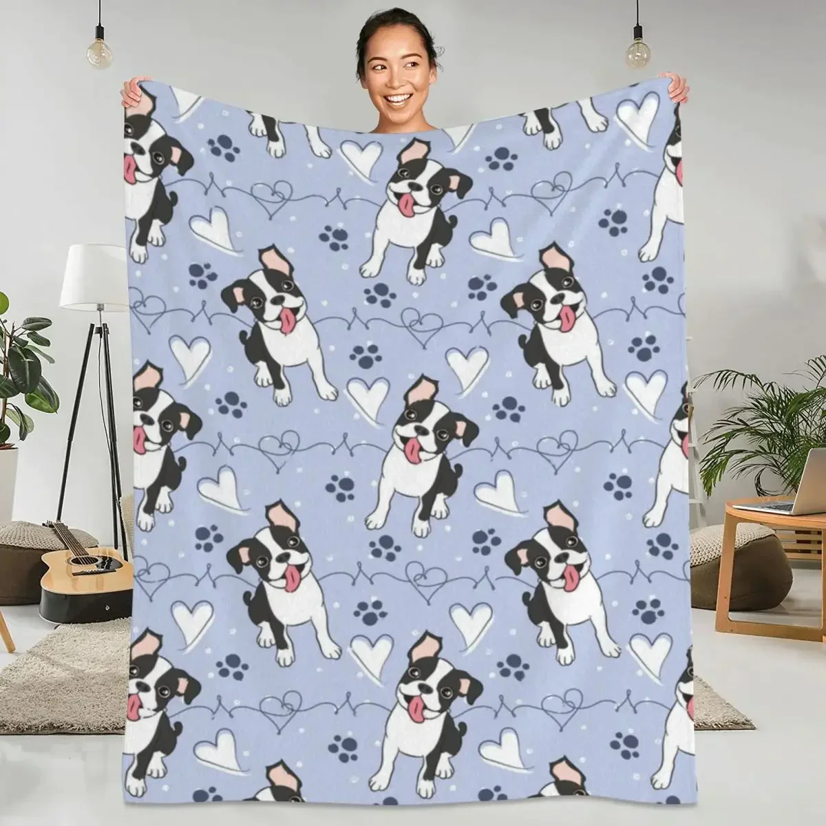 

Boston Terrier Blanket Custom Flannel Throw Super Soft Animal Print Travel Bedspread Gift for Home Living Room