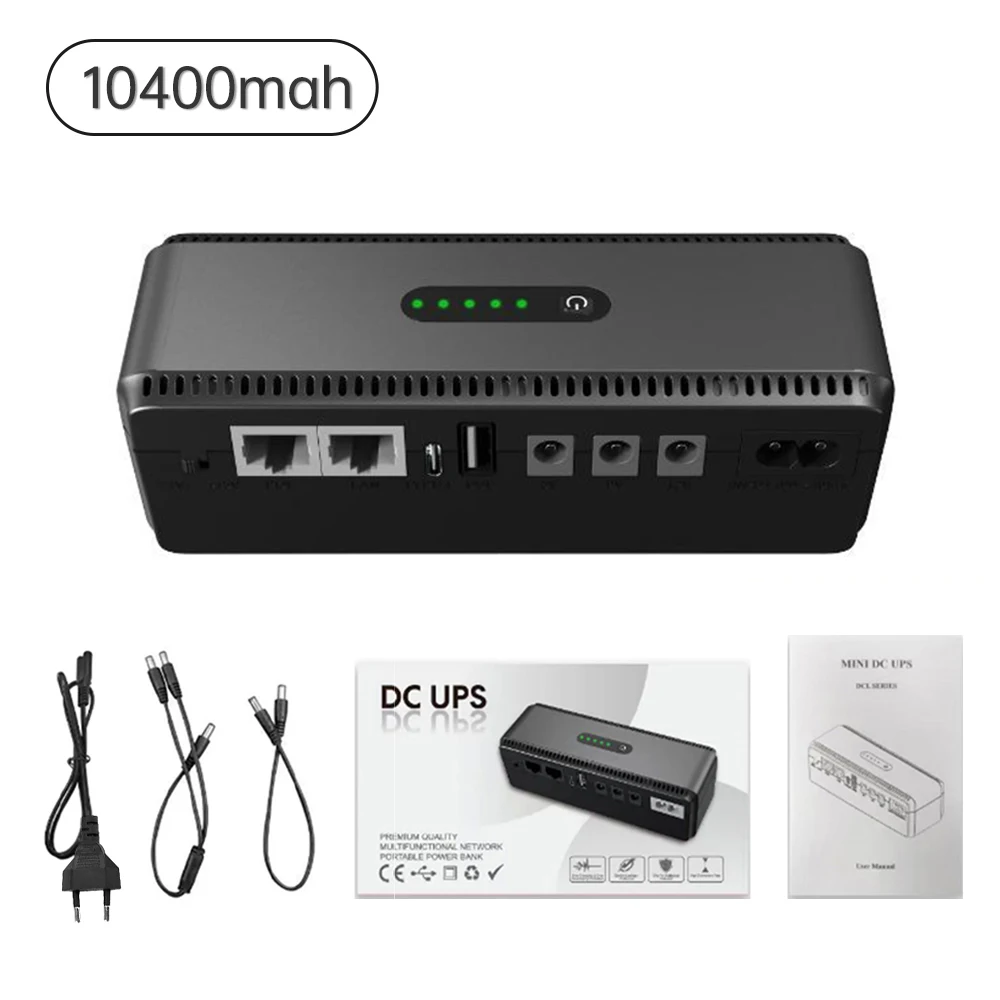 Catu daya baterai DC UPS 10400mAh 5V 9V 12V 2A 15V 24V 1A 2A Output tidak mengganggu colokan UE cadangan baterai 85 ‑ 265V UPS