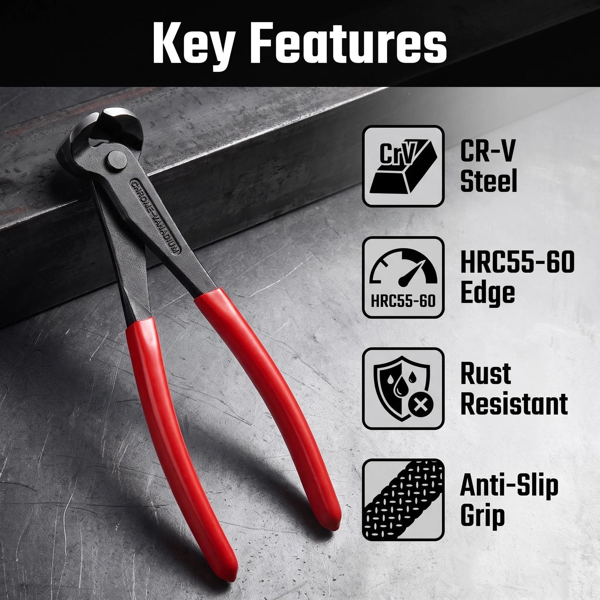Industrial End Nippers CR-V Chrome Vanadium Steel Carpenter Pincers Nail Puller Wire Cutter Anti-Rust PVC Handle 6/7/8 Inch