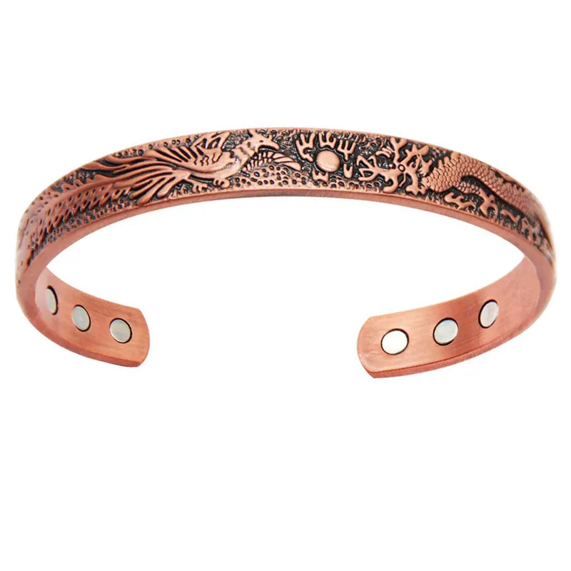 Vintage Magnetic Pure Copper Bracelet Women Benefits Energy Adjustable Cuff Bracelet Male Copper Bangles Mens 9.5mm Wide