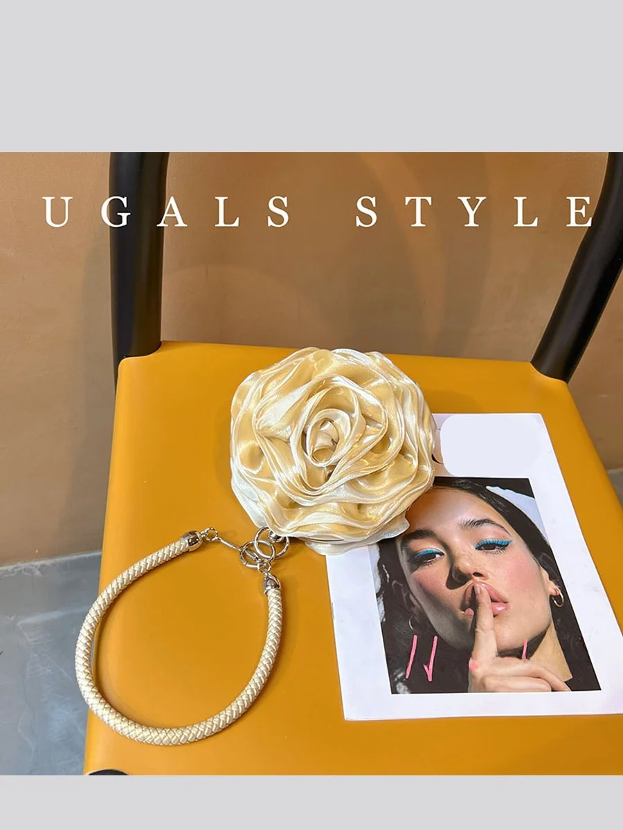 UGALS Fairy Lady Flower Silk  Box Handbag Party Lipstick Key Crossbody Bag Sweet Lady Style Soft Handle Floral Pattern
