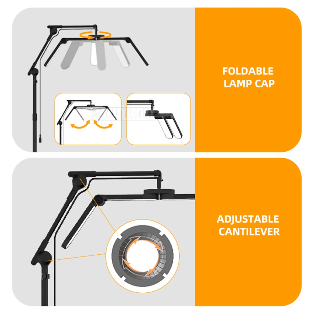 Lampada di bellezza regolabile Lampada da terra per tatuaggio pieghevole per unghie da 19-34 pollici con telecomando a puleggia per uso domestico in salone