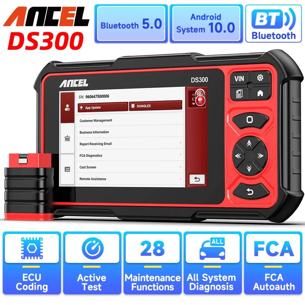 ANCEL DS300 Bi-directional OBD2 Automotive Scanner OBD 2 Car Diagnostic Tool Test Engine Code Reader IMMO Key Programming Tool