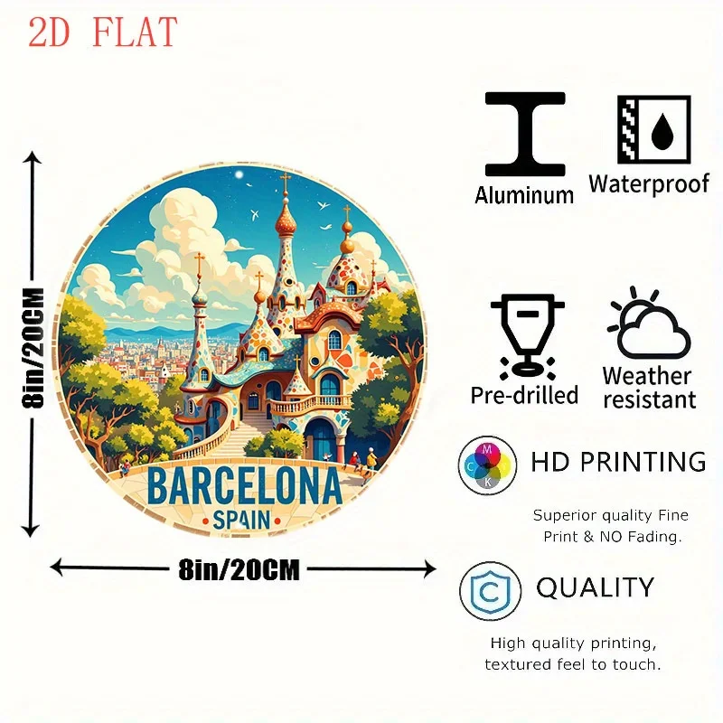 2D Metal Sign Barcelona Spain Vintage Travel Landmark Gaudi Architecture Tin Plaque Retro Rustic Wall Art Home Decor Gift