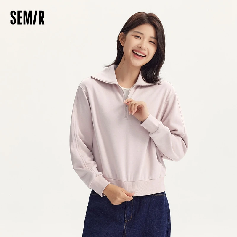 Semir Sweatshirt Women Solid Color Gentle Versatile 2024 Autumn New Casual Style Loose Pullover