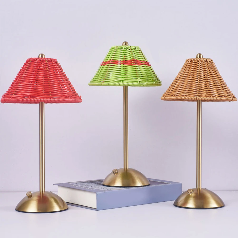 

Беспроводная светодиодная настольная лампа, 3-цветная сенсорная лампа из ротанга с бесступенчатой регулировкой яркости, прикроватная настольная лампа для внутреннего/наружного использования, домашнего патио, спальни
