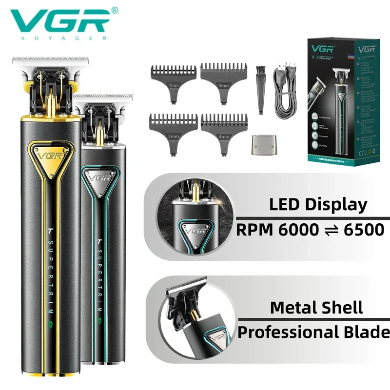 VGR Hair Trimmer T9 Hair Clipper Metal Haircut Machine Professional Rechargeable Cordless Electric Trimmers for Men V-009