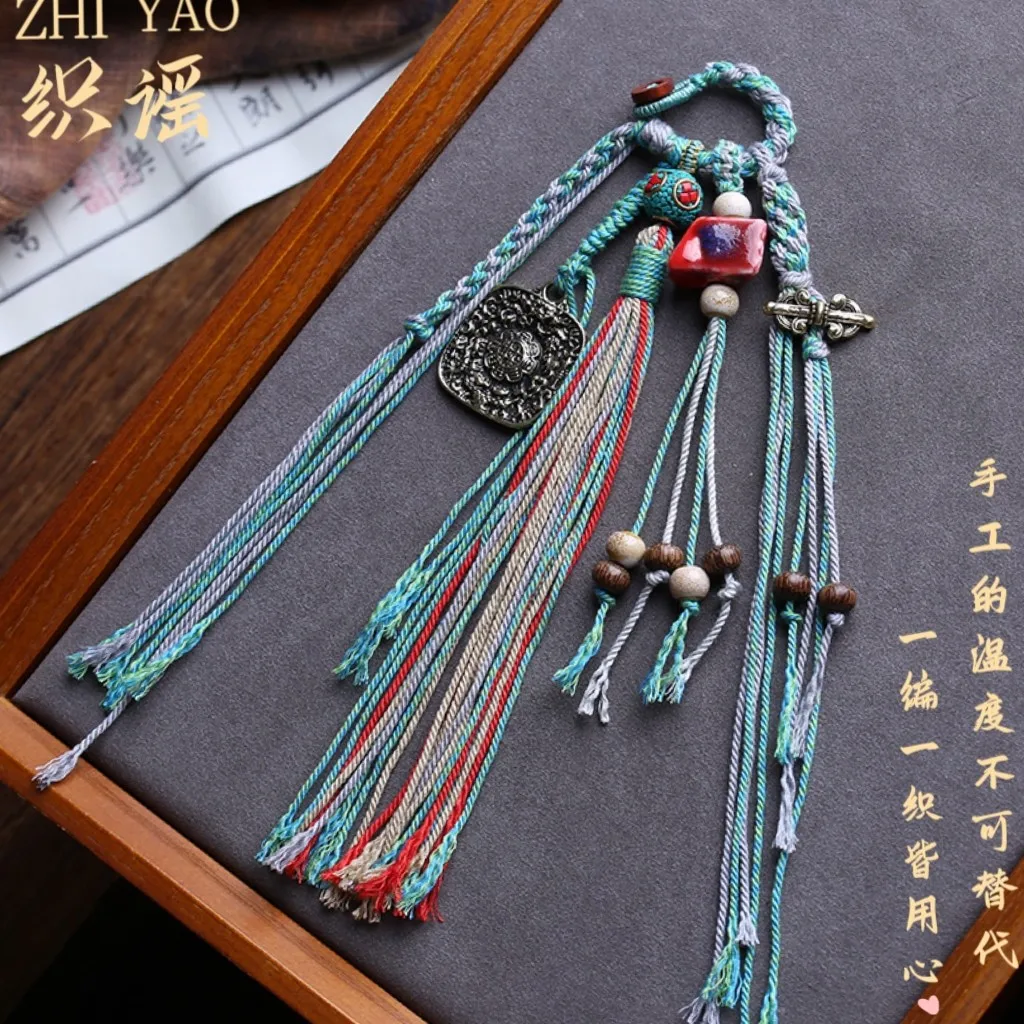 Lucky Tibetan-Style Tassel Pendants Traditional Chinese‑style Ornaments Braided Bracelet Hand String Cords Scholarly‑object Jade