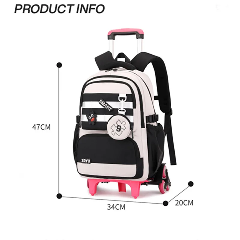 Children School Backpack with Wheels Students School Bags for Girls Boys Cute Trolley Schoolbag Rolling Wheeled Backpacks Book