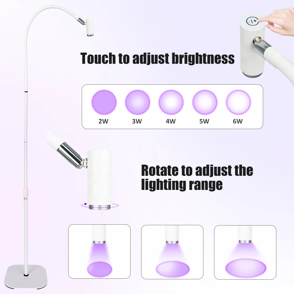 UV Lash Light for Eyelash Extensions UV Lash Glue Curing Light 2W-6W Touch Dimmable Focus Lash Lamp with Foot Pedal Control