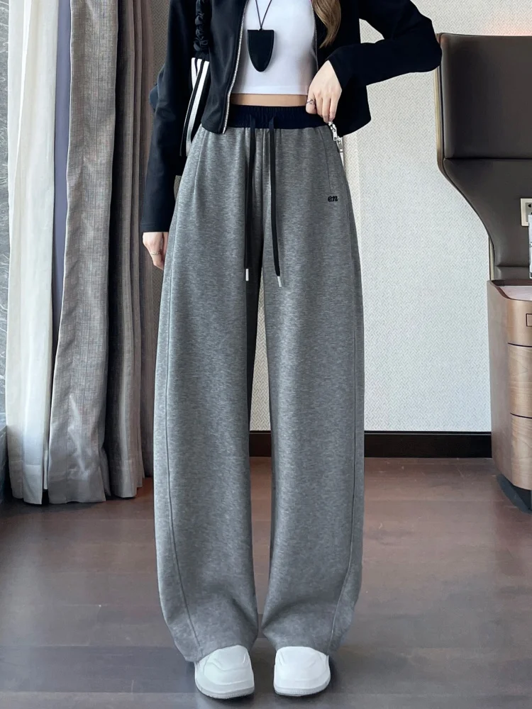 Women's High Waist Straight Leg Fce Lined Thiened Sports Pants Autumn Winter Loose Fit Trousers Korean Sle Commute