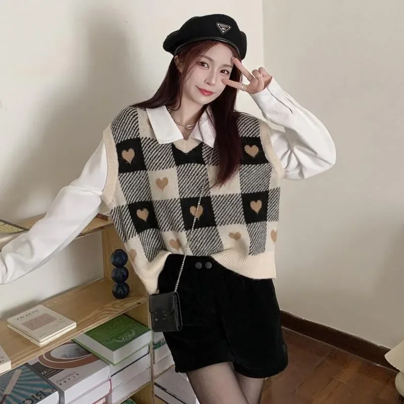 

Kawaii Sweater Vests Women V-neck Japanese Chic Classic Knit Lovely Retro Schoolgirl Aesthetic Preppy Style Fashion Slim Autumn