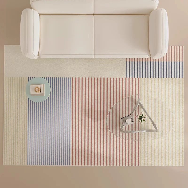 

Living Room Non-slip Carpet Machine Washable Soft Floor Mat Minimalist Colorful Line Design Rug Large Size Home Decor Mats