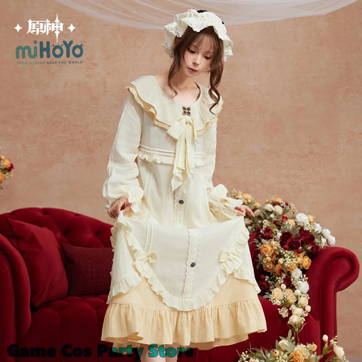 [Original] Conjunto de Camisón y Gorro de Dormir de la Serie Fatui Marionette Midnight Tea Cha, Disfraces de Cosplay de Genshin Impact Sandrone, Vestido para Mujer