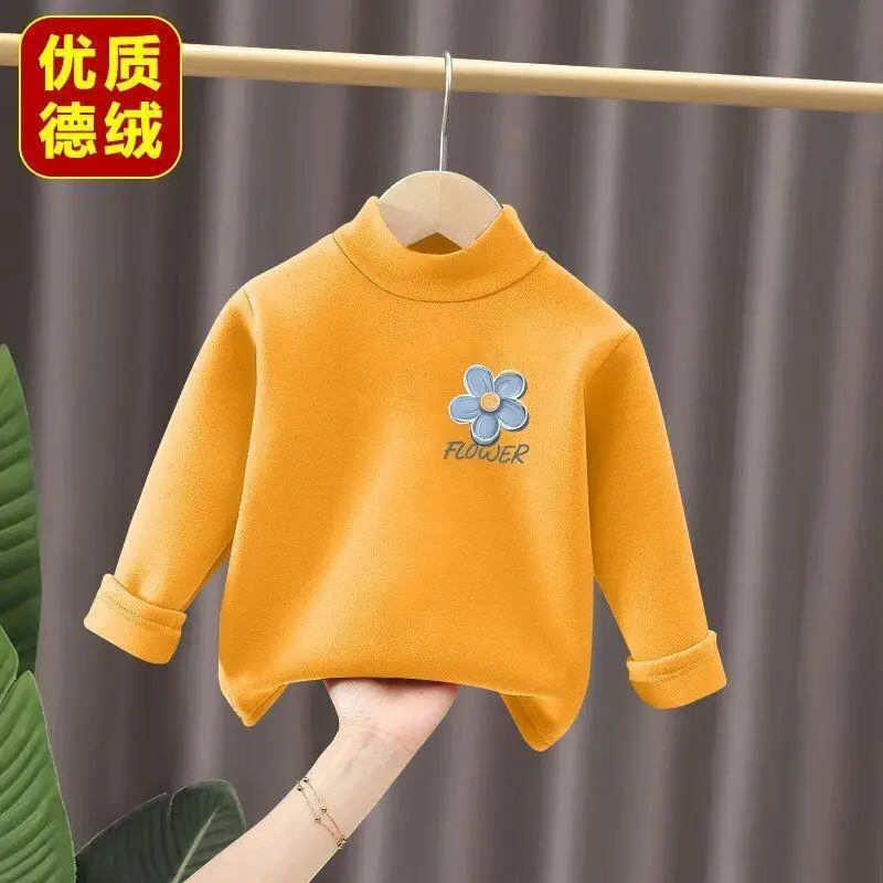 Hot Girl Velvet Fleece Base Layer Autumn and Winter Keep Warm Pullover Child Versatile Kawaii Fashion New Style Casual Clothing